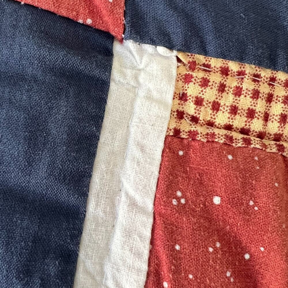 Vintage Americana Handmade Quilt 95 x 98 in Patriotic Cabin Star Patchwork - Picture 2 of 16